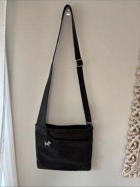Radley London Classic Black Leather Crossbody Adjustable Shoulder Bag w/ Pocket